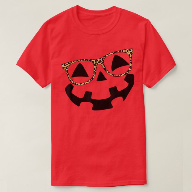 Leopard Glasses Jack O Lantern Pumpkin Face Hallow T Shirt (Design framsida)