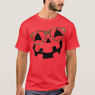 Leopard Glasses Jack O Lantern Pumpkin Face Hallow T Shirt