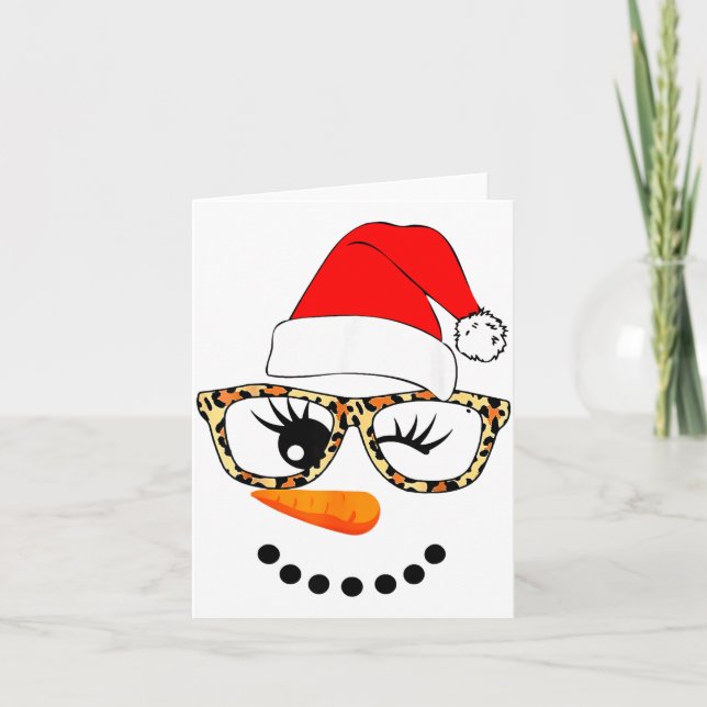 Leopard Gles Santa Claus Snowman Face Christmas Co Kort (Framsida)
