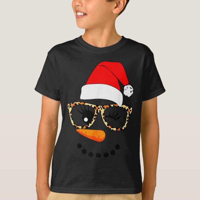 Leopard Gles Santa Claus Snowman Face Christmas Co T Shirt (Framsida)