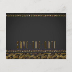 Leopard Glitter Glam Chic Spar Save the Date Meddelande Vykort