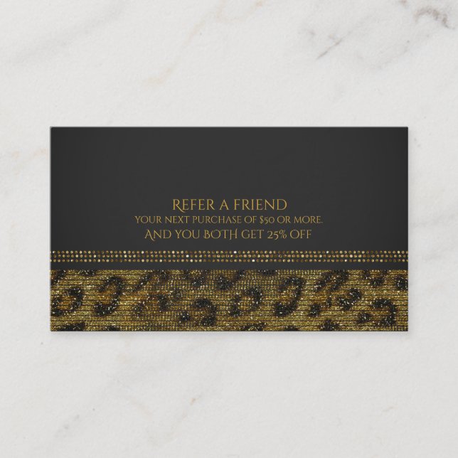 Leopard Glitter Glans Glam Chic Referera en vän Rabattkort (Framsida)