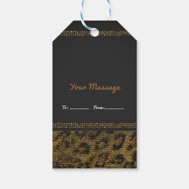 Leopard Glitter Glänsande Glam Chic Elegant Modern Presentetikett (Framsidan)