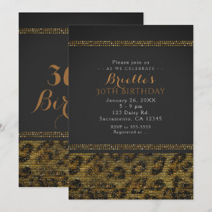 Leopard Glitter Glänsande Glam Chic Festin Inbjuda Inbjudningar