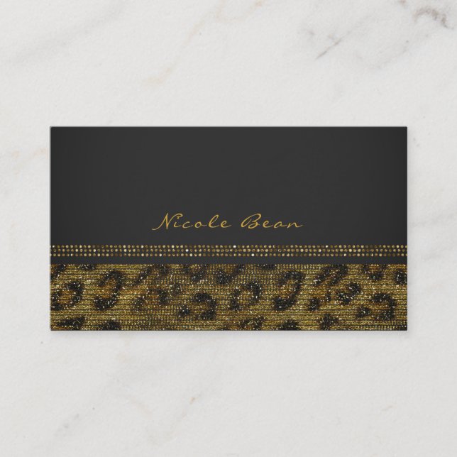 Leopard Glitter Glänsande Glam Chic Modern Elegant Visitkort (Framsida)