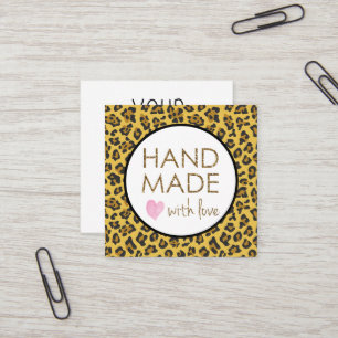 Leopard Glitter Handmade gjord med Kärlek Fyrkantigt Visitkort