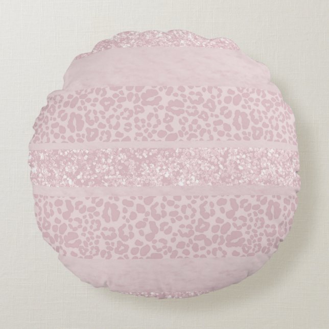 Leopard Glitter-ränder Glam 10 Rund Kudde (Framsidan)