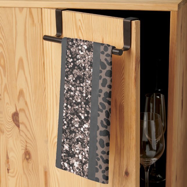 Leopard Glitter Ränder Glam 6 Kökshandduk (Thirds Fold)
