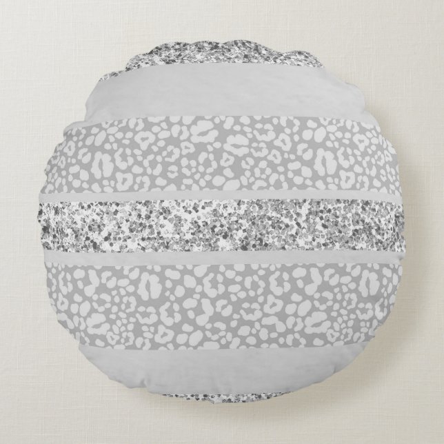 Leopard Glitter Ränder Glam 7 Rund Kudde (Framsidan)