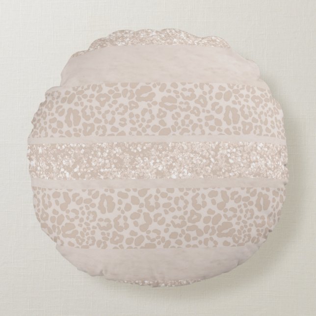 Leopard Glitter-ränder Glam 8 Rund Kudde (Framsidan)