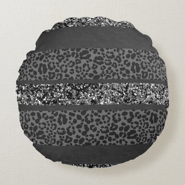 Leopard Glitter-ränder Glam 9 Rund Kudde (Framsidan)