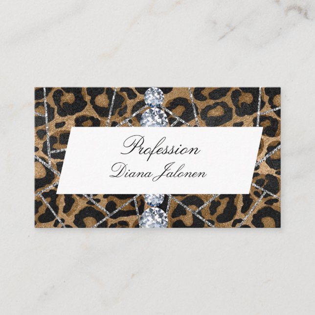 Leopard Glitter-verksamheten i White Silver Marble Visitkort (Framsida)