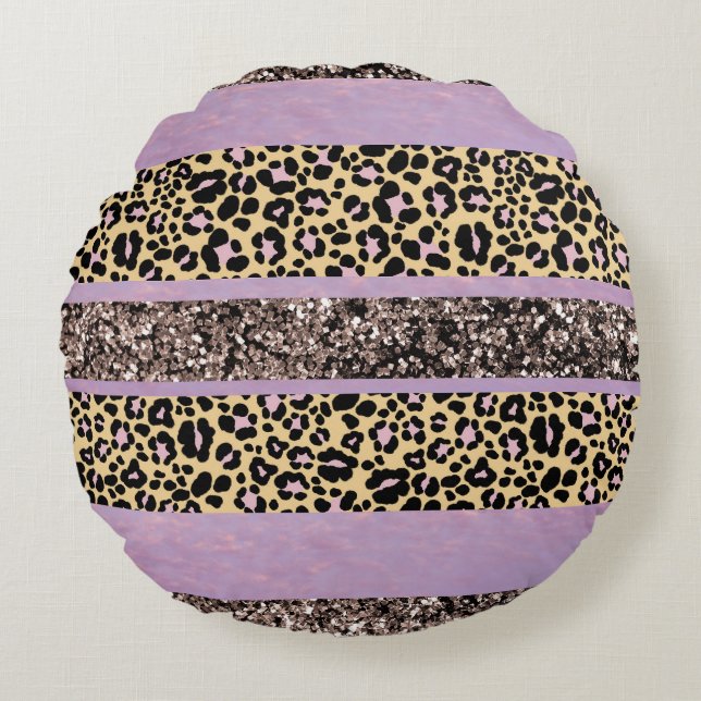 Leopard Glitterränder Glam 1 Rund Kudde (Framsidan)
