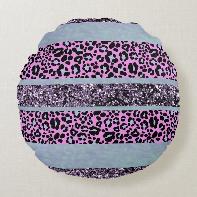 Leopard Glitterränder Glam 4 Rund Kudde (Framsidan)