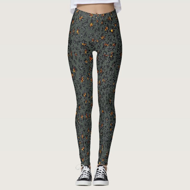 Leopard-Gnistra (mörk) Leggings (Framsida)