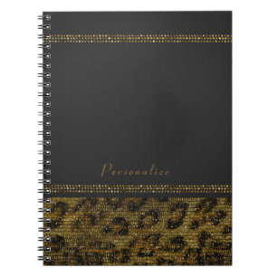 Leopard Gnistra Sequins Glam Chic Modern Cheetah Anteckningsbok Med Spiral