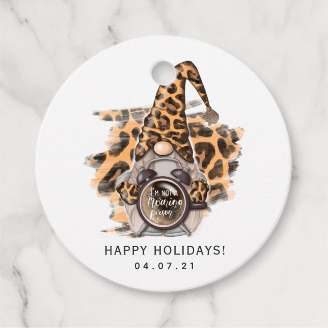 Leopard Gnome Favor Etiketter (Framsida)