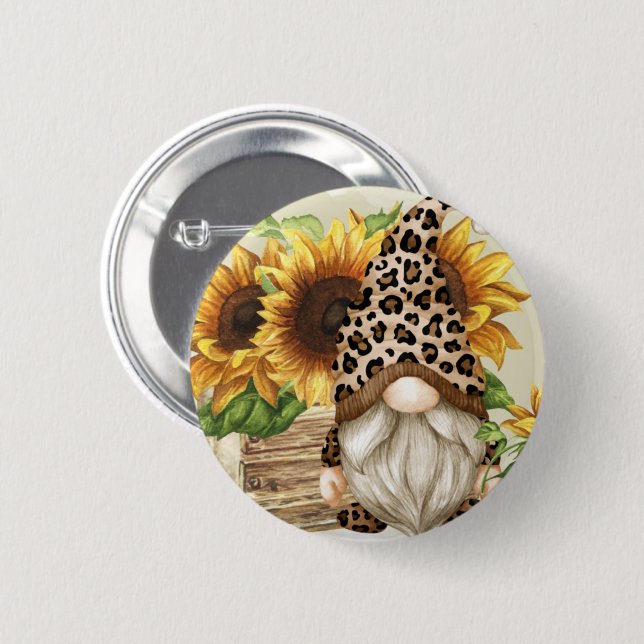 Leopard Gnome SunblomButton Knapp (Framsida & baksida)
