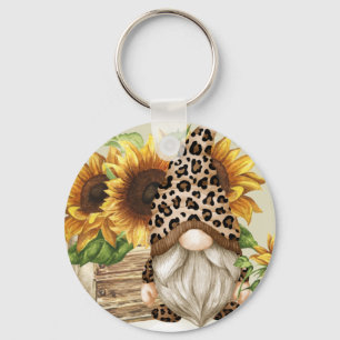 Leopard Gnome Sunblommblomsterkedja Nyckelring