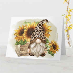 Leopard Gnome Sunblommor Kort