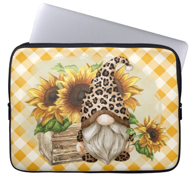 Leopard Gnome Sunblommor Laptop Fodral (Framsidan)