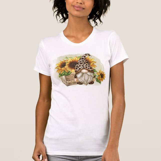 Leopard Gnome Sunblommor T Shirt (Framsida)