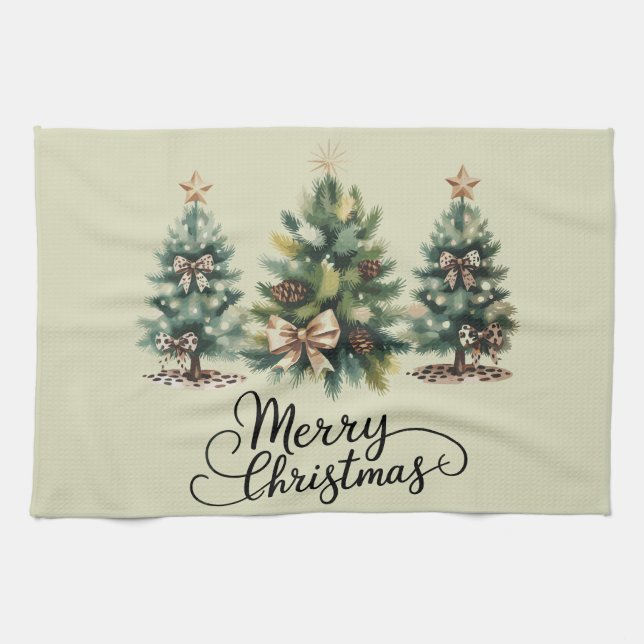 Leopard God Jul Träd Coquette Bow Jul Kökshandduk (Horisontell)