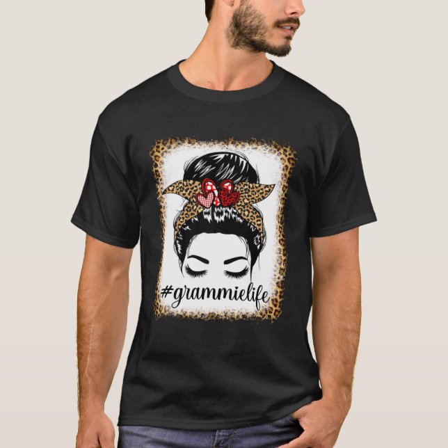 Leopard Grammie Life Messy Bun Bleacher Mor s D T Shirt (Framsida)