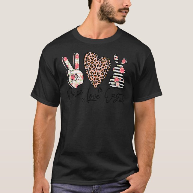Leopard Graphic Påsk Day Påskhare Peace Kärlek T Shirt (Framsida)