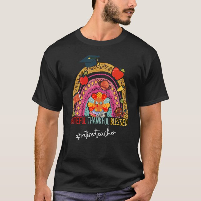 Leopard Gratall Thankful Retrött Teacher Rainbow T Shirt (Framsida)
