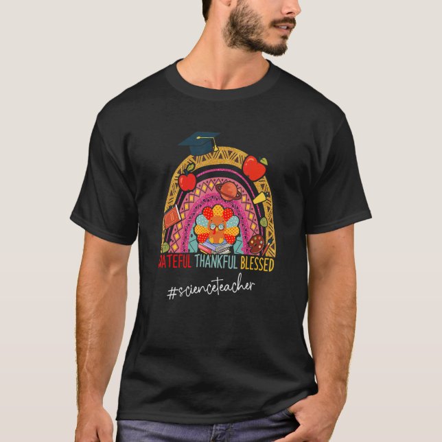 Leopard Gratnice Thankful Science Teacher Rainbow T Shirt (Framsida)
