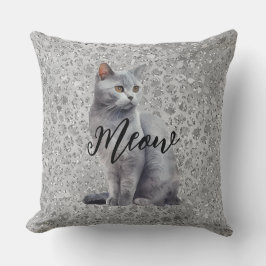 Leopard Grått Meow Kattunge Kudde