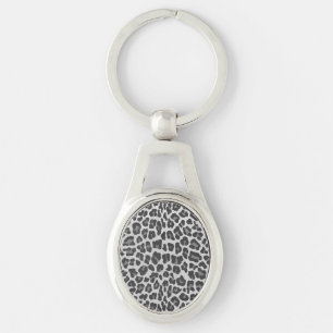 Leopard Grått och Light Grått Print Ovalt Silverfärgad Nyckelring