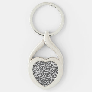 Leopard Grått och Light Grått Print Twisted Heart Silverfärgad Nyckelring