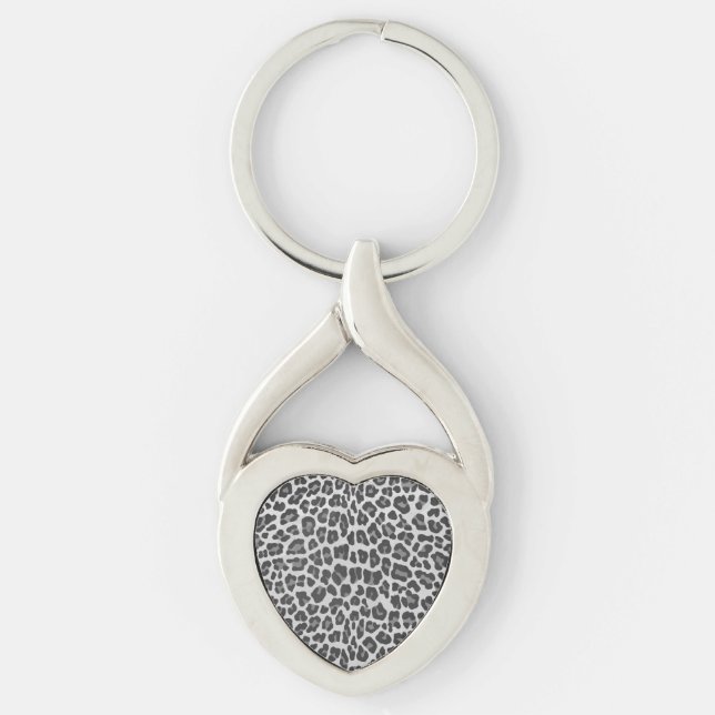 Leopard Grått och Light Grått Print Twisted Heart Silverfärgad Nyckelring (Framsidan)