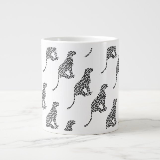 Leopard Grått och Light Grått Silhouette Jumbo Mugg (Framsidan)