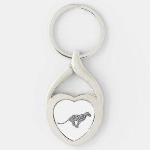 Leopard Grått och Light Grått Silhouette Twisted Heart Silverfärgad Nyckelring
