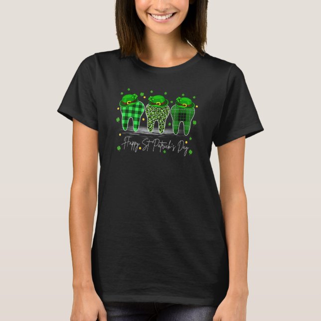 Leopard Green Tooth Leprechaun Hat Happy St Patric T Shirt (Framsida)