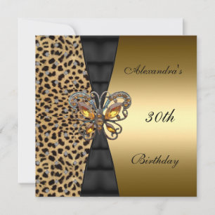 Leopard guld Animal 30års födelsedag Butterfly 2 Inbjudningar