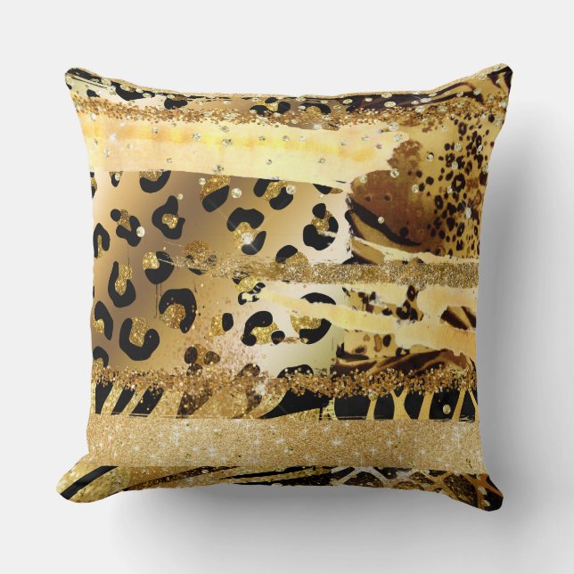 Leopard guld glitter vild animal conetti chic kudde (Framsida)