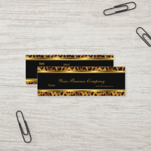 Leopard Guld Svart Rand Elegant Klassisk Slank Mini Visitkort