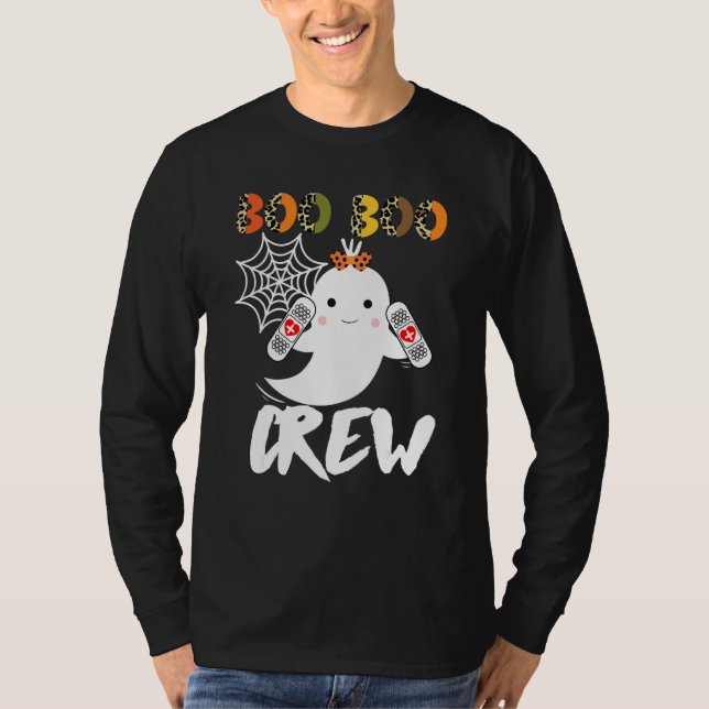 Leopard Halloween Boo Boo Crew Ghost Nurse  Rn Nur T Shirt (Framsida)
