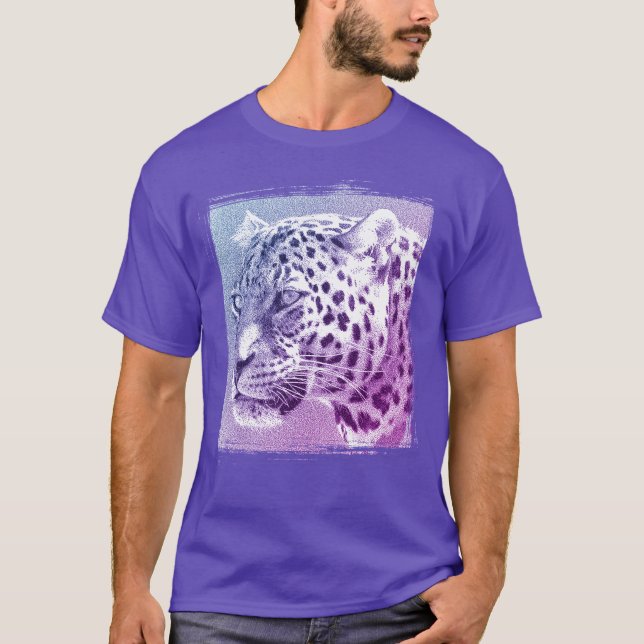 Leopard Head Modern Elegant Lila Template T Shirt (Framsida)