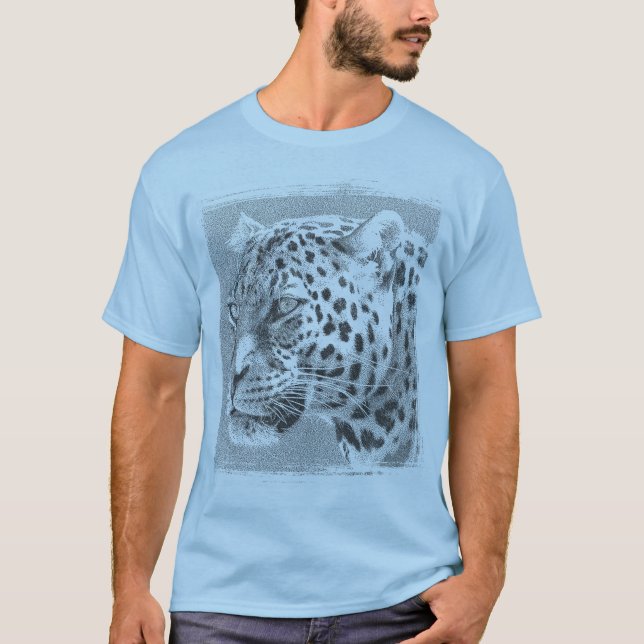 Leopard Head Modern Template Manar Light Blue T Shirt (Framsida)