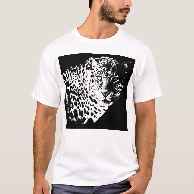 Leopard Head Pop Art-mall elegant modern herr- T Shirt (Framsida)