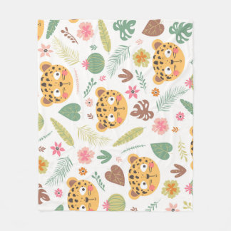 Leopard Head Tropical Plants Mönster Fleecefilt