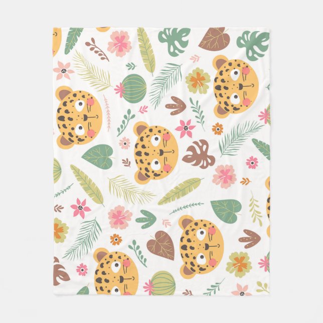 Leopard Head Tropical Plants Mönster Fleecefilt (Framsidan)