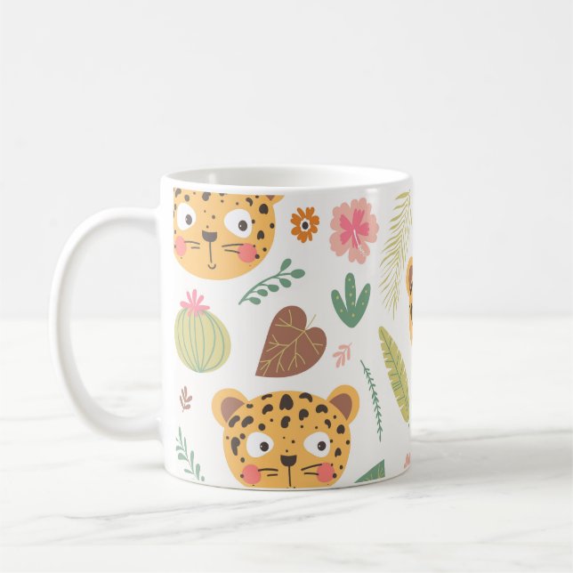 Leopard Head Tropical Plants Mönster Kaffemugg (Vänster)