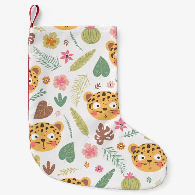 Leopard Head Tropical Plants Mönster Liten Julstrumpa (Framsidan)