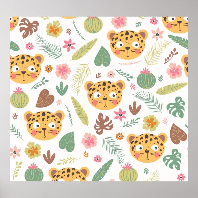 Leopard Head Tropical Plants Mönster Poster (Framsidan)